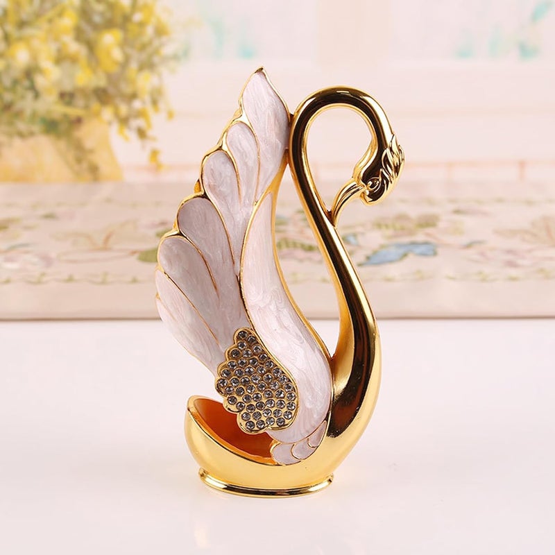 Fdit Swan Base Tableware Set, Gold Alloy Coffee Spoon Fork Holder with Rhinestones Smooth Edge Dessert Utensil Set for Bistro Bar Party (Golden White Fork) - Image 5